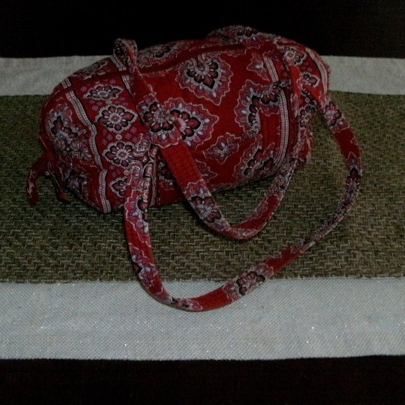 Vera Bradley Frankly Scarlet Red Small Duffle Bag Purse Double Straps Zip 9x7" - Picture 1 of 4